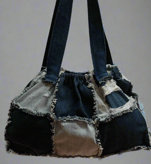 Denim patchwork purse sale