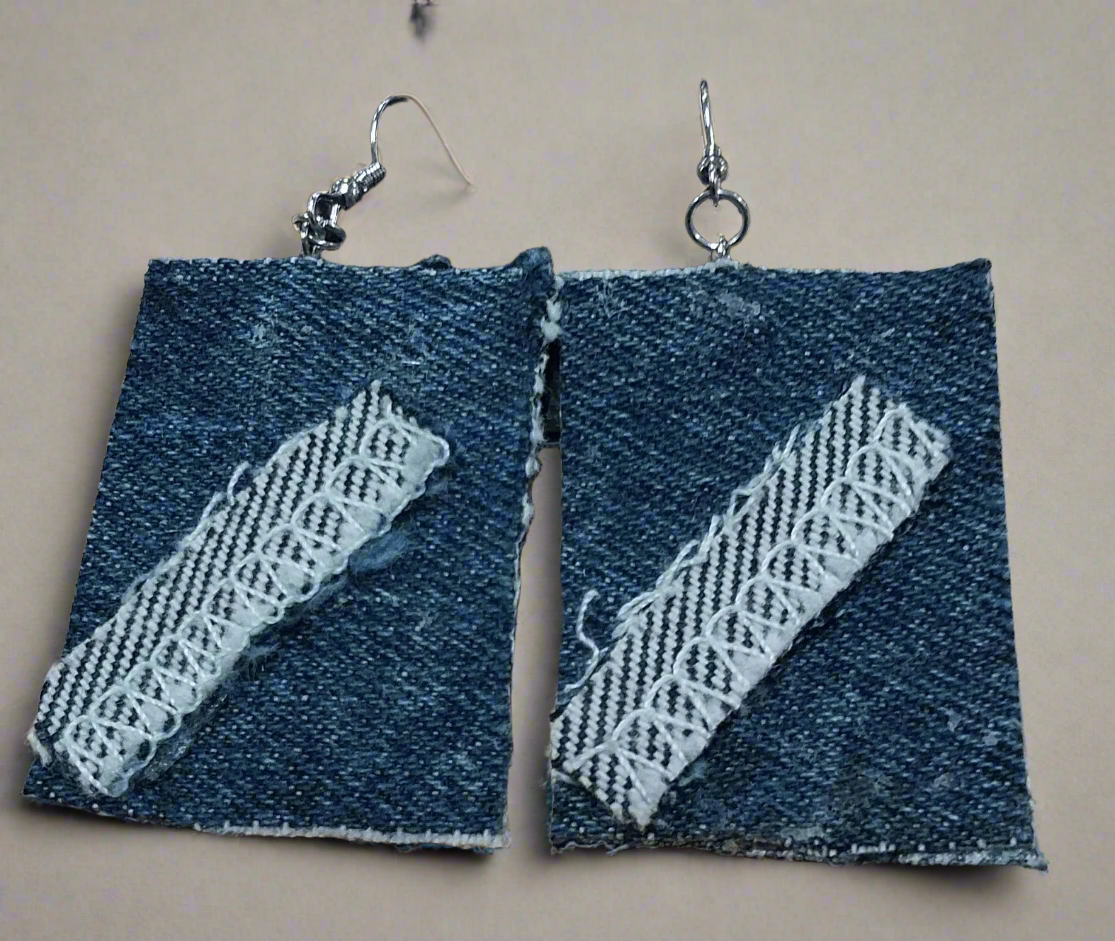 two tone denim earring